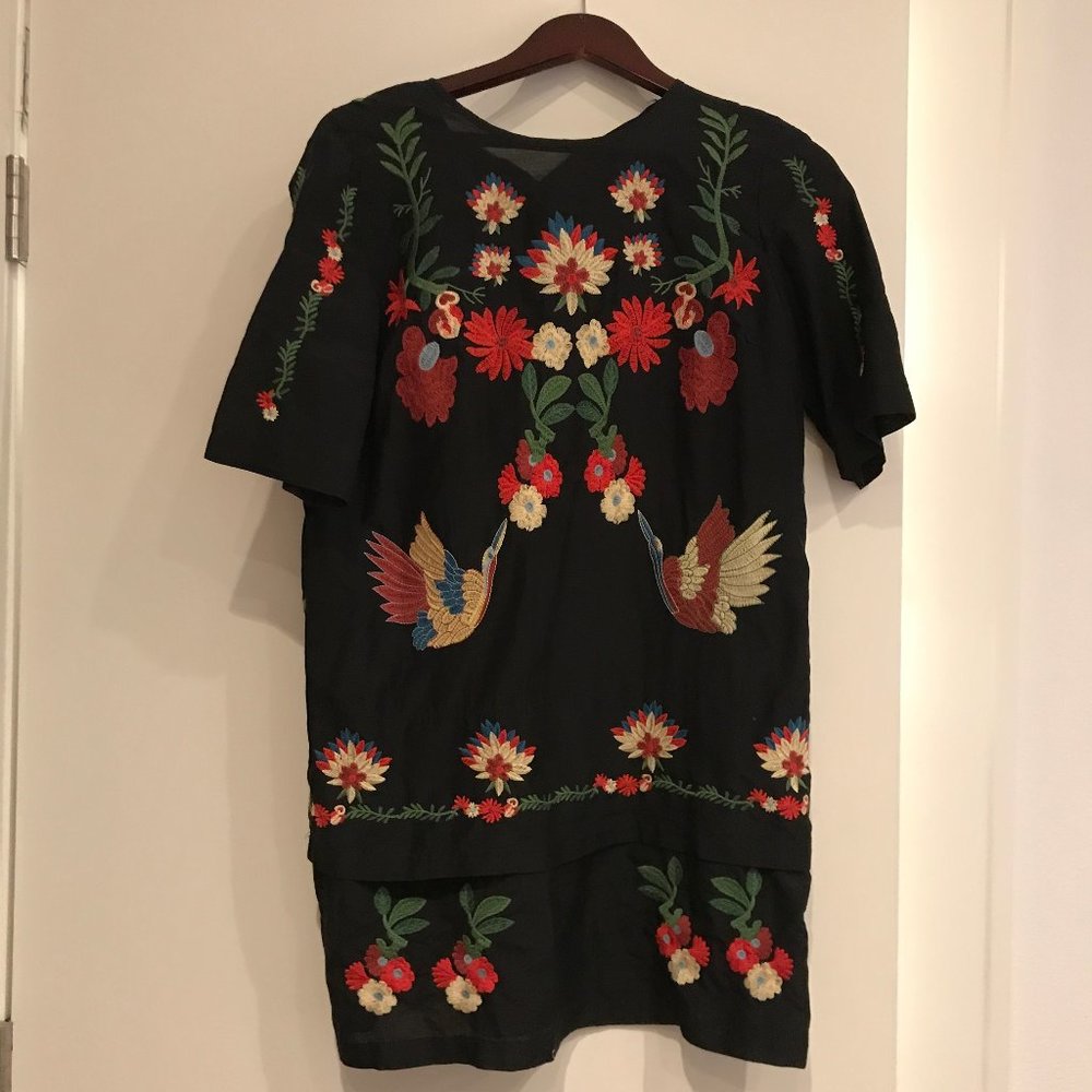 ZARA black embroidered sheath/mini dress (S/M)